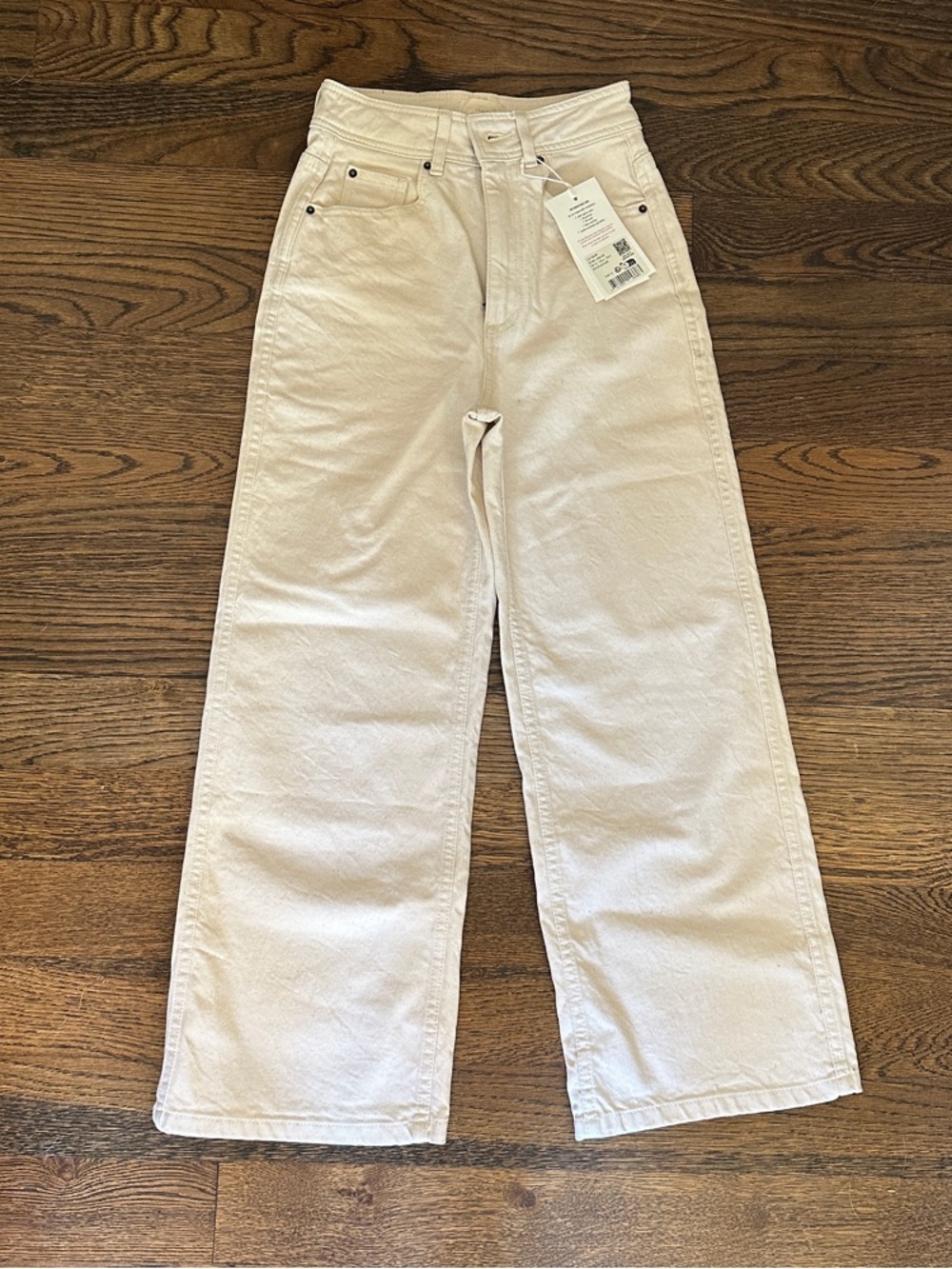 Sezane Wide-Leg High-Rise Jeans (Le Crop) in Cream (Mottled Ecru)